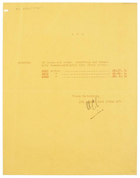 Image of typescript letter from The Garden City Press Ltd to The Hogarth Press (01/12/1931) page 3 of 3 