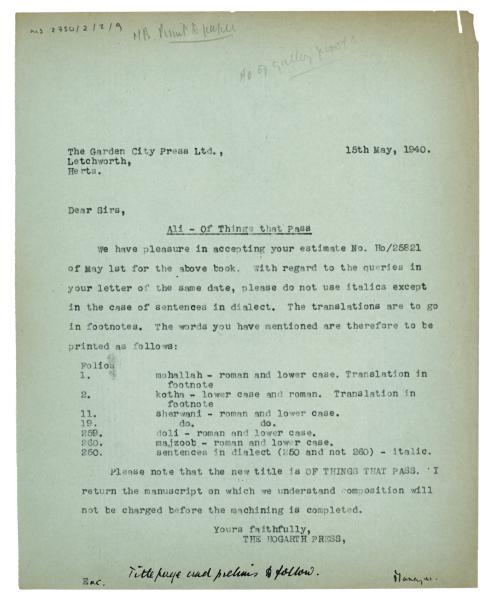 Image of typescript letter from Norah Nicholls to The Garden City Press Ltd. (15/05/1940)Letter from Norah Nicholls to The Garden City Press Ltd. (15/05/1940)  page 1 of 1