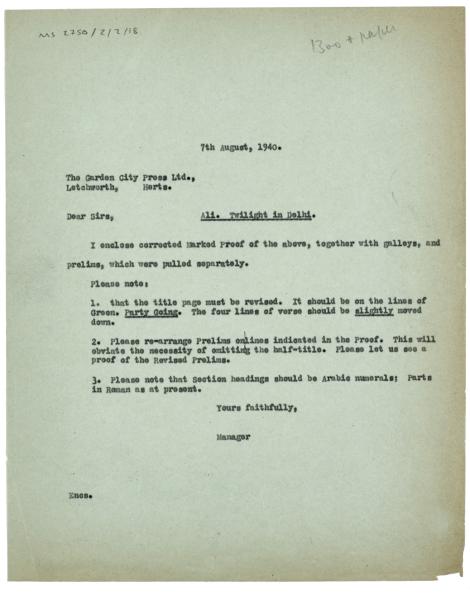 Image of typescript letter from The Hogarth Press to The Garden City Press Ltd (07/08/1940)  page 1 of 1
