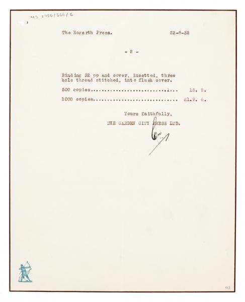 Image of typescript letter from The Garden City Press Ltd. to The Hogarth Press (08/23/1932)  page 3 of 3
