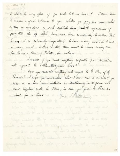 Image of handwritten Letter from Samuel Solomonovich Koteliansky to Leonard Woolf (29/12/1922) page 2 of 2