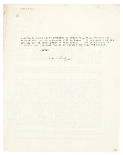 Image of typescript Letter from Leonard Woolf to Samuel Solomonovich Koteliansky (03/01/1923) page 2  of 2