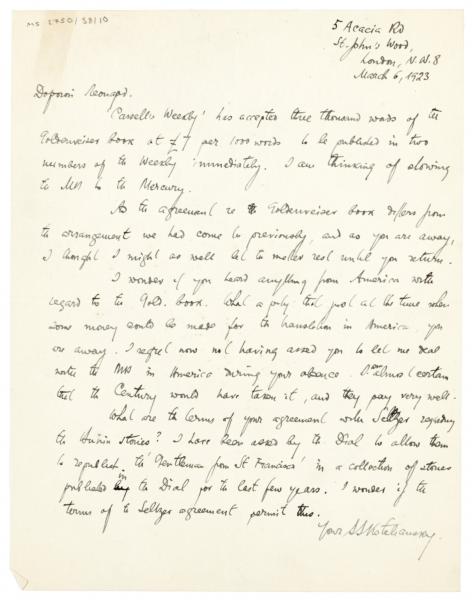 Image of handwritten letter from Samuel Solomonovich Koteliansky to Leonard Woolf (03/03/1923)  page 1 o f 1