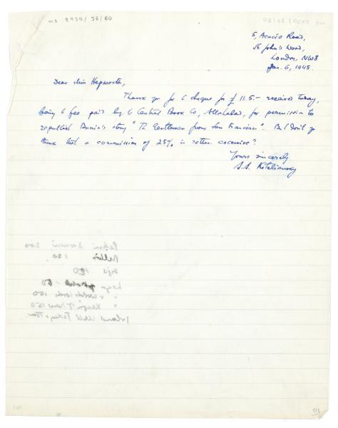 Image of handwritten letter from Samuel Solomonovich Koteliansky to Barbara Hepworth (06/01/1945) page 1 of 2