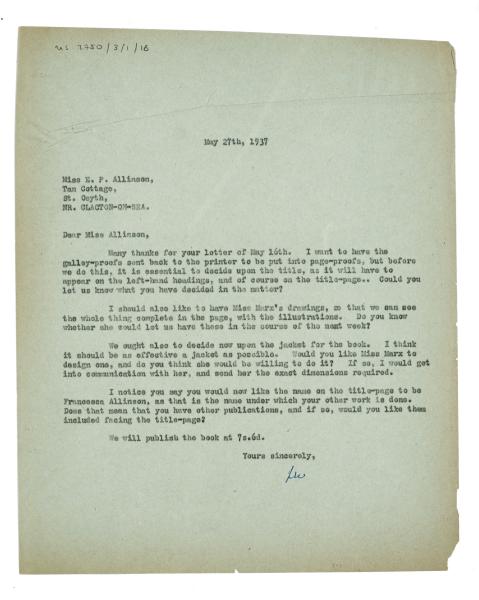 Image of typescript letter from Leonard Woolf to Francesca Allinson (27/05/1937) page 1 of 1