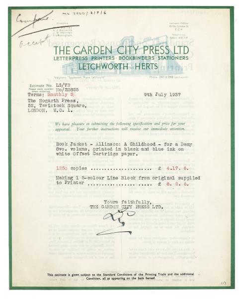 Image of typescript letter from The Garden City Press Ltd. to The Hogarth Press (09/07/1937) page 1 of 1
