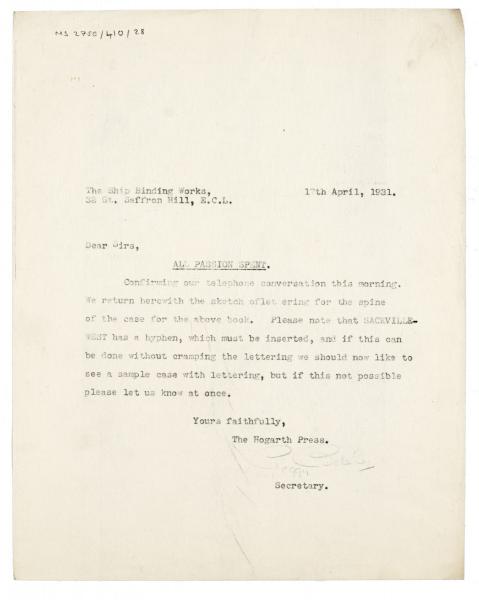 Image of typescript letter from Peggy Belsher to R. & R. Clark (17/04/1931) page1 of 1