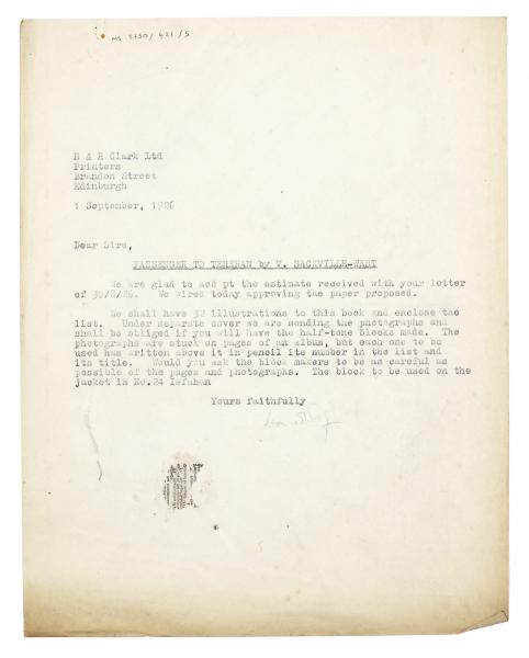Image of typescript letter from Leonard Woolf to R. & R. Clark Ltd. (01/09/1926) page 1 of 1