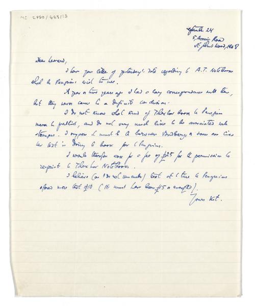 Image of handwritten letter from S. S. Koteliansky to Leonard Woolf (24/09/1946) page 1 of 1