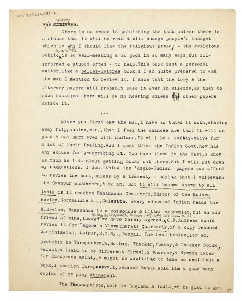 Image of typescript letter from Edward Thompson to Leonard Woolf (14/09/1925) page 2 of 3