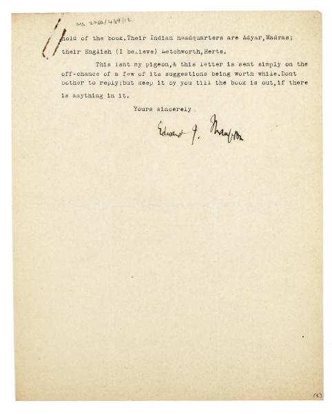 Image of typescript letter from Edward Thompson to Leonard Woolf (14/09/1925) page 3 of 3