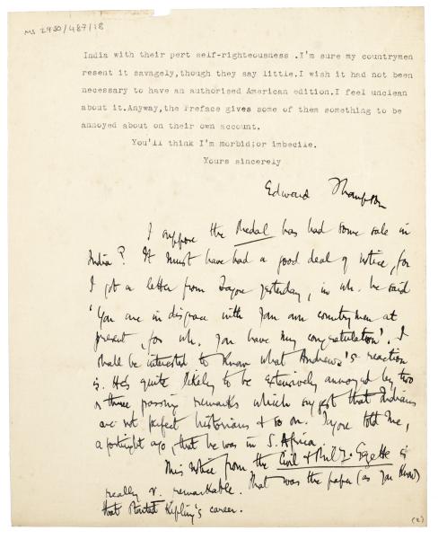 Image of typescript letter from Edward Thompson to Leonard Woolf (19/01/1926) page 2 of 2