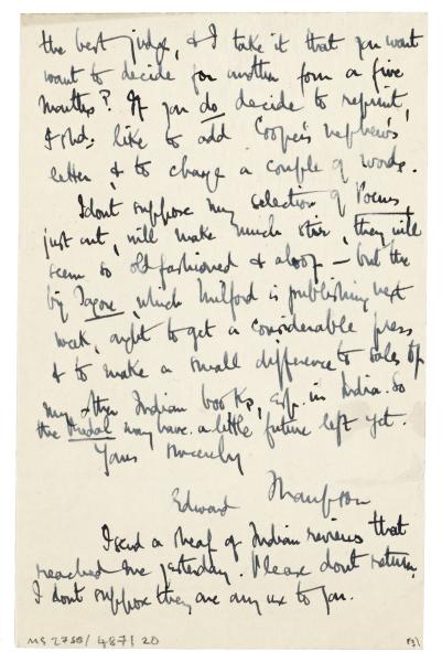 Image of handwritten letter from Edward Thompson to Leonard Woolf (05/06/1926) page 3 of 3