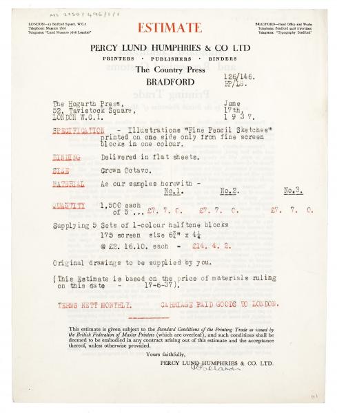 Image of typescript letter from Percy Lund Humphries & Co Ltd to The Hogarth Press (17/06/1937) page 1 of 2