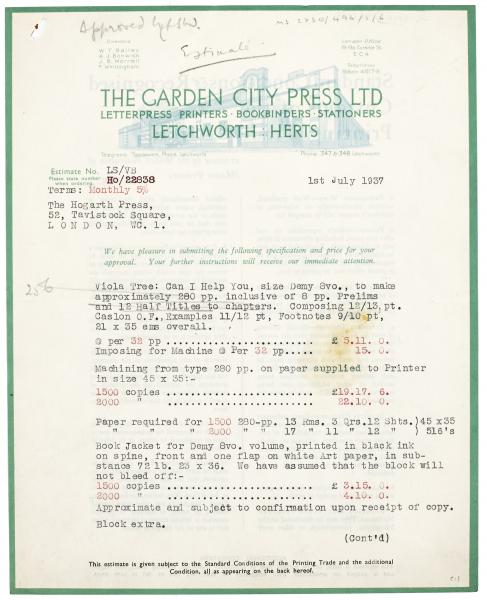 Image of typescript letter from The Garden City Press Ltd to The Hogarth Press (01/07/1937) page 1 of 3