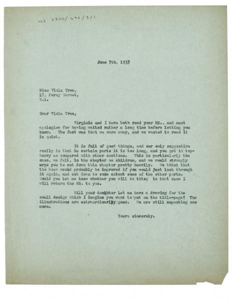 Image of typescript letter from Leonard Woolf to Viola Tree (07/06/1937) page 1 of 1