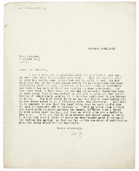 Image of typescript letter from Leonard Woolf to Viola Tree (14/10/1925)