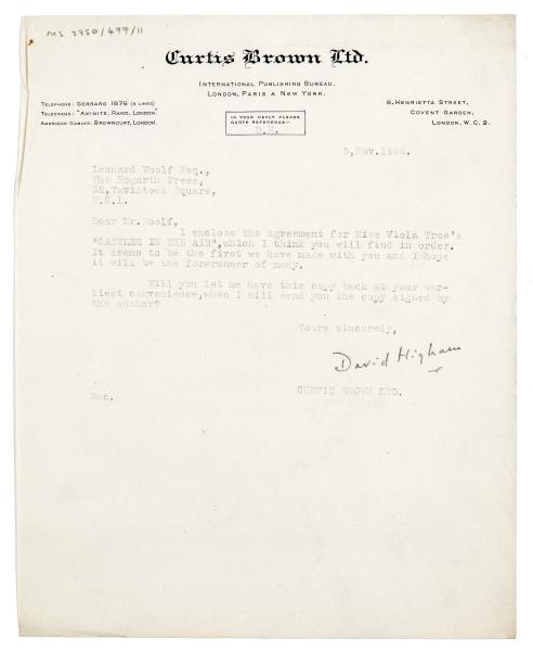Image of a Letter from Curtis Brown Ltd to The Hogarth Press (05/11/1925)