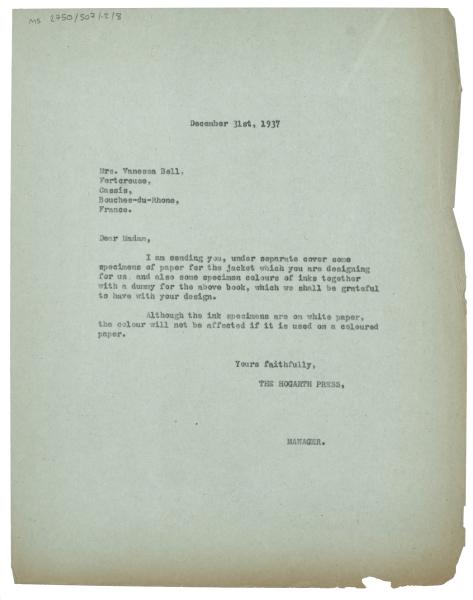 Typescript image of letter from The Hogarth Press to Vanessa Bell (31/12/1937) page 1 of 1