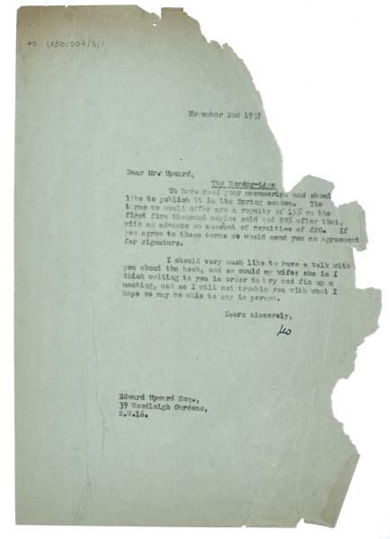 Image of typescript letter from Leonard Woolf to Edward Upward (02/11/1937) page 1 of 1