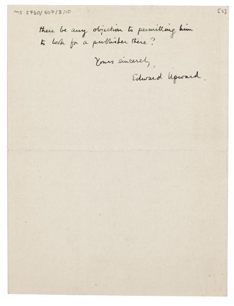 Image of typescript letter from Edward Upward to Dorothy Lange (13/02/1938) page 2 of 2
