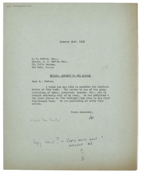 Image of typescript letter from Leonard Woolf to W. W. Norton & Company inc  page 1 of 1