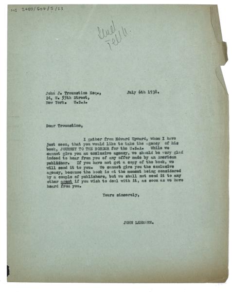 Image of typescript letter from John F. Lehmann to John J. Trounstine (06/07/1938) page 1 of 1