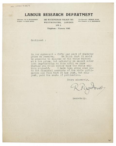 Image of typescript letter from the Labour Research Department to Leonard Woolf (10/03/1925) page 2 of 2 