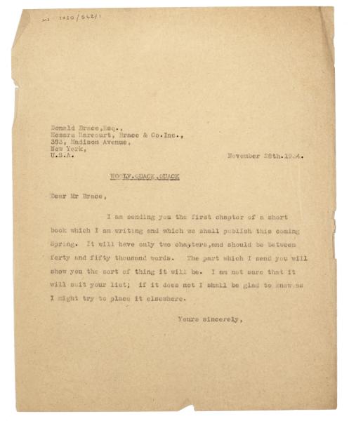 Image of typescript letter from Leonard Woolf to Donald Brace of Brace & Co. Inc. (28/11/1934) page 1 of 1