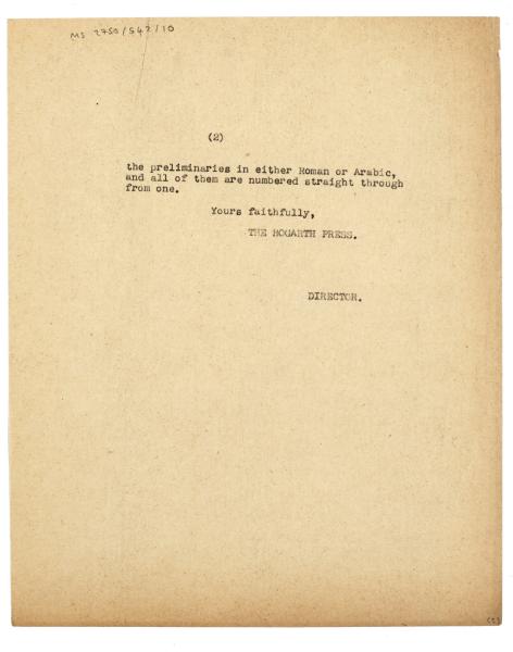 Image of typescript letter from the Hogarth Press to R. & R. Clark (05/04/1935) page 2 of 2