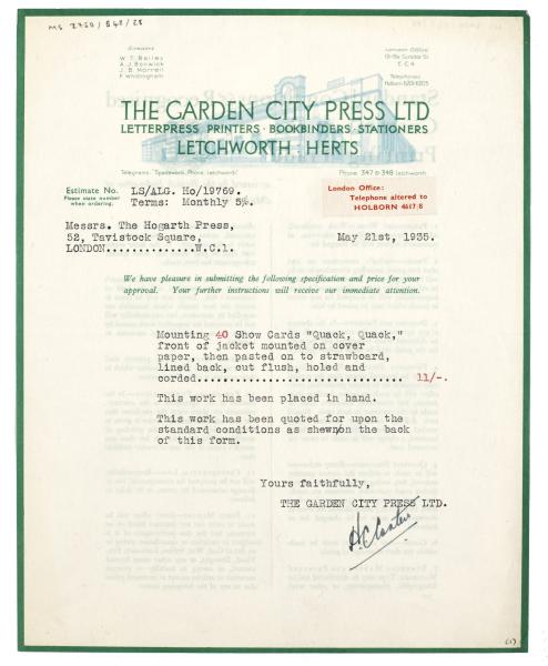 Image of typescript letter from the Garden City Press Ltd to The Hogarth Press (21/05/1935) page 1 of 2