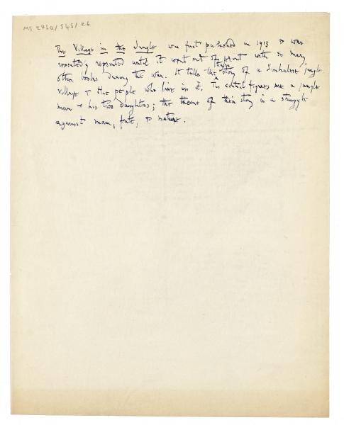 Image of handwritten Synopsis of The Village in the Jungle