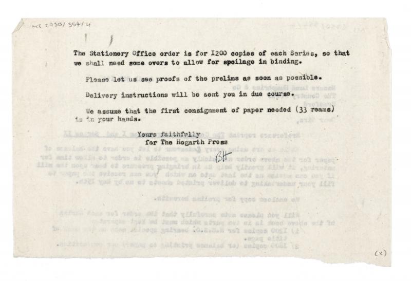 Image of typescript letter from Barbara Hepworth to Percy Lund Humphries & Company (09/04/1945) page 2 of 2
