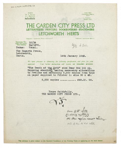 Image of typescript letter from The Garden City Press Ltd to the Hogarth Press (14/01/1943) page 1 of 2
