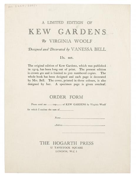 image of 1st page of order form for Kew Gardens (page 1 of 2)