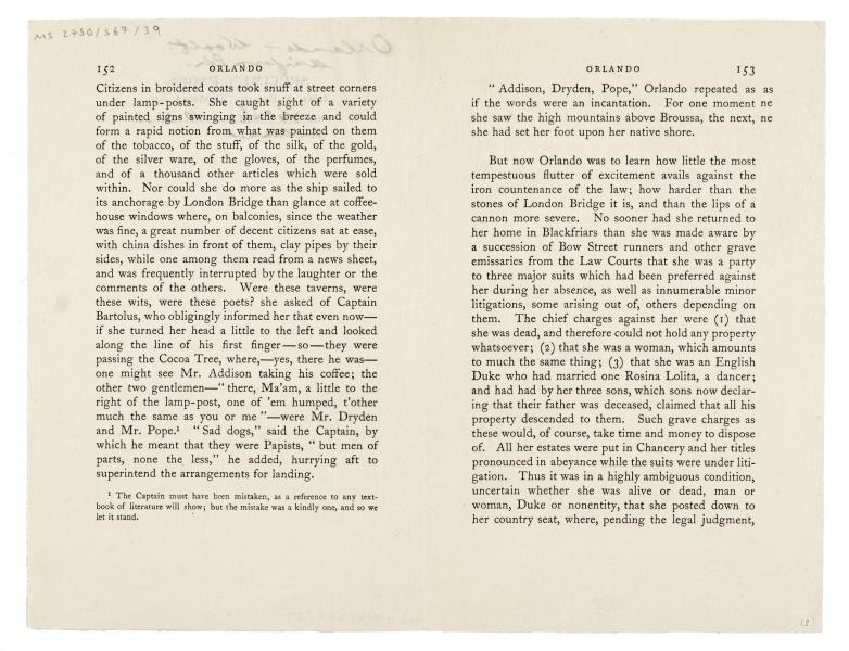 Image of double page typescript specimen pages of Orlando: A Biography (10/05/1933) image 2 of 2