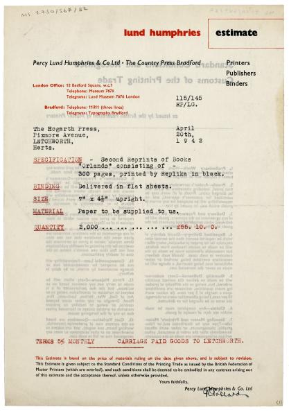 Image of typescript letter from Percy Lund Humphries & Co Ltd to The Hogarth Press (20/04/1942) page 1 of 2