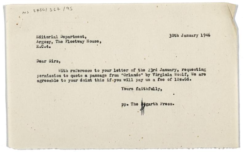 Image of typescript letter from Aline Burch to Argosy (30/01/1946) page 1 of 1