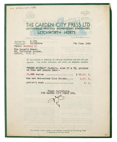 Typescript letter from the Garden City Press Ltd. to the Hogarth Press (07/06/1938) page 1 of 2