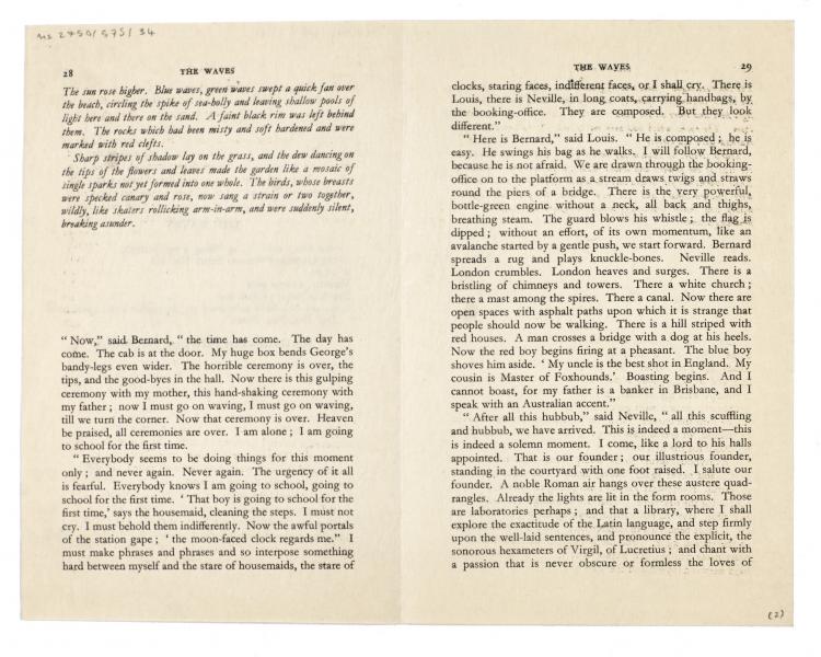 Typescript specimen pages of The Waves printed by The Garden City Press Ltd (21/09/1942) image 2 of 2