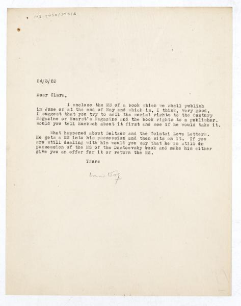 Image of typescript letter from Leonard Woolf to Clara Walker (24/03/1923) page 1 of 1