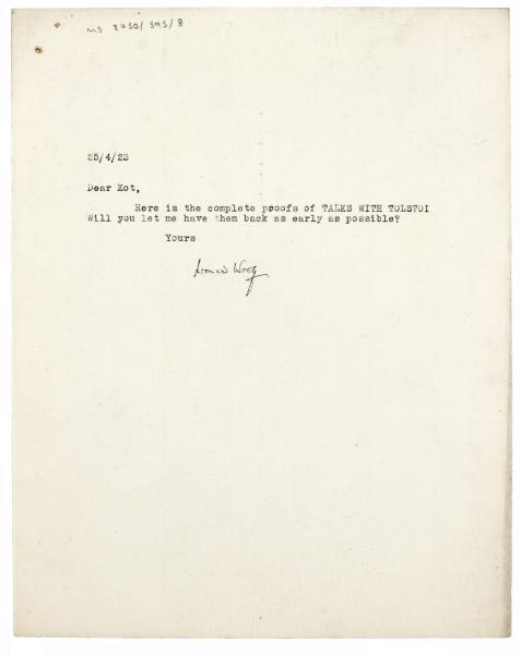 Image of typescript letter from Leonard Woolf to S. S. Koteliansky (25/04/1923)
