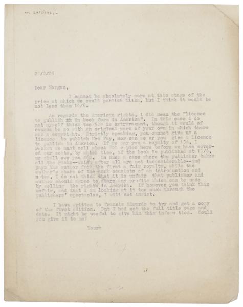 Image of typescript letter from Leonard Woolf to E. M. Forster (24/02/1924) page 1 of 1