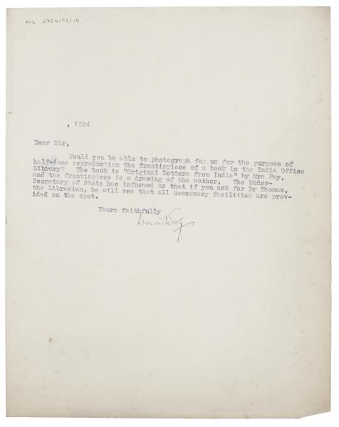 Image of typescript letter from Leonard Woolf to the India Office (July 1924)  page 1 of 1