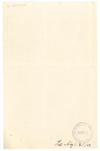 Image of paper sample attached to the letter from The Garden City Press Ltd to The Hogarth Press (29/08/1930) page 1 of 1