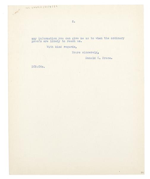 Image of typescript letter from Harcourt, Brace and Company to Leonard Woolf (07/04/1931) page 2 of 2