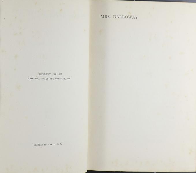 Copyright Page of First American Edition of Mrs Dalloway by Virginia Woolf