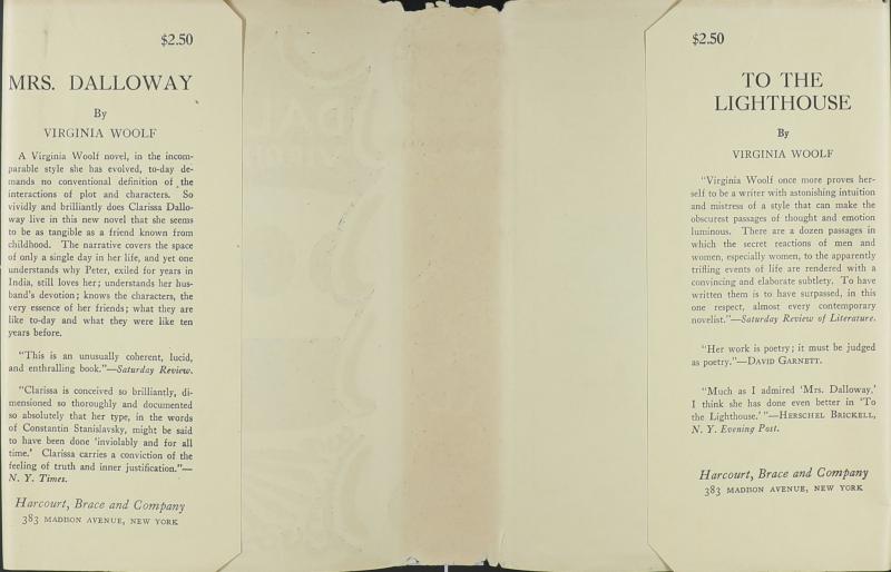 Dust Jacket Inside of First American Edition of Mrs Dalloway by Virginia Woolf