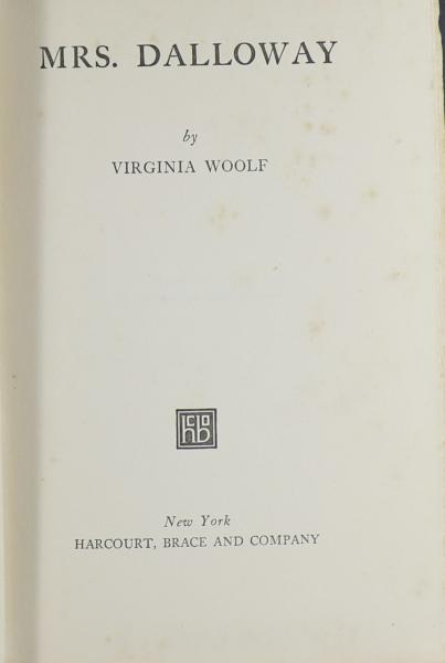 Title Page of First American Edition of Mrs Dalloway by Virginia Woolf