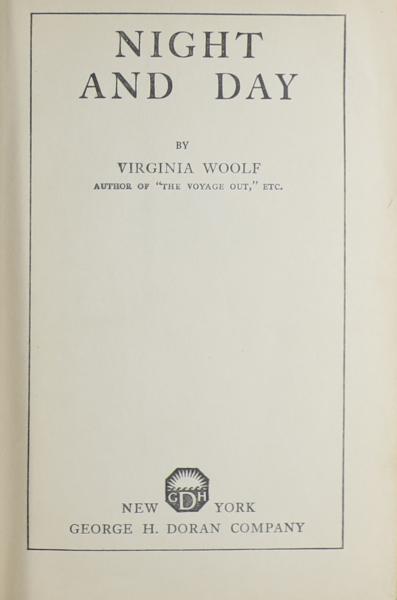 Title page of First American Edition of Night and Day by Virginia Woolf